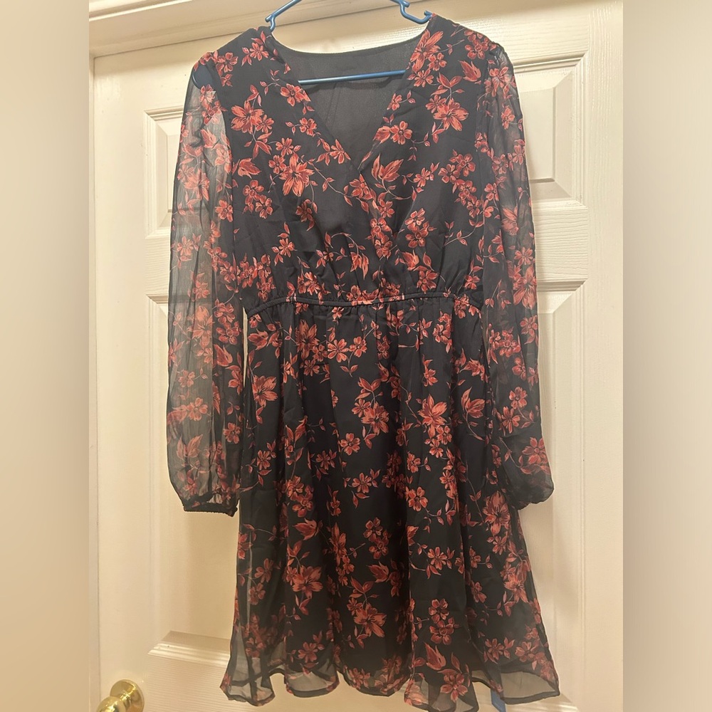 CUPSHE Women’s Floral Print Chiffon A-Line Mini Dress with Long Peasant Sleeves